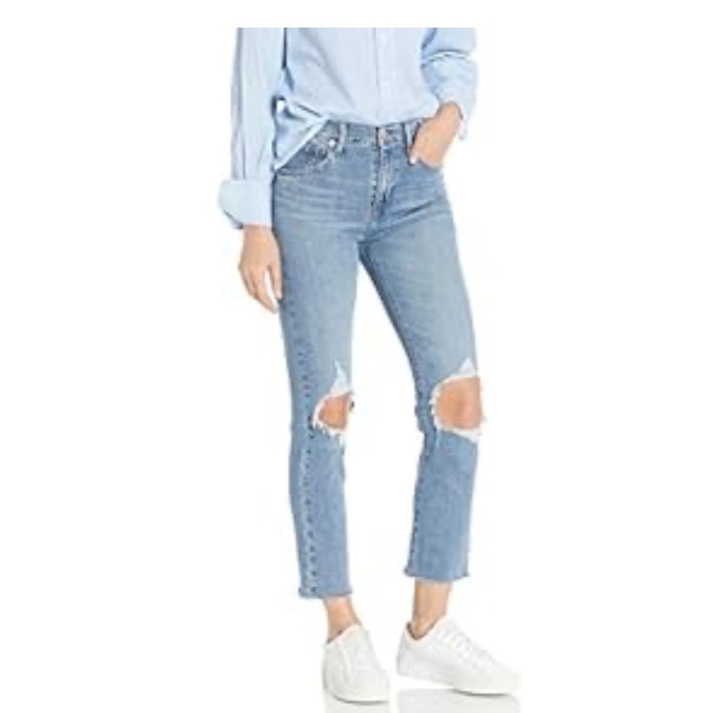 Levi's Women's 724 High Tise Straight Crop Medium Blue Distressed Jeans